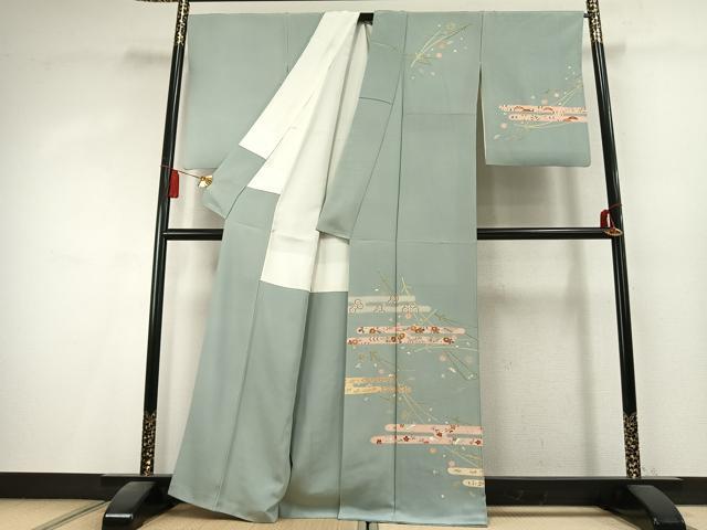 平和屋着物●訪問着　駒刺繍　草花文　金彩　正絹　逸品　AABK8101fy