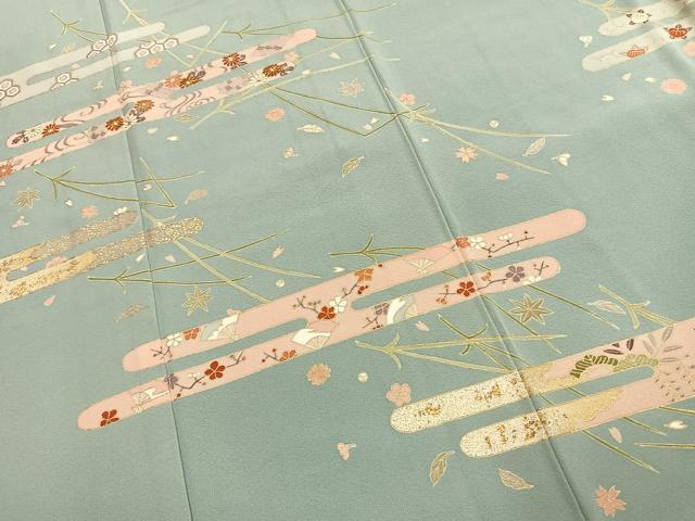 平和屋着物●訪問着　駒刺繍　草花文　金彩　正絹　逸品　AABK8101fy