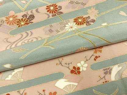 平和屋着物●訪問着　駒刺繍　草花文　金彩　正絹　逸品　AABK8101fy