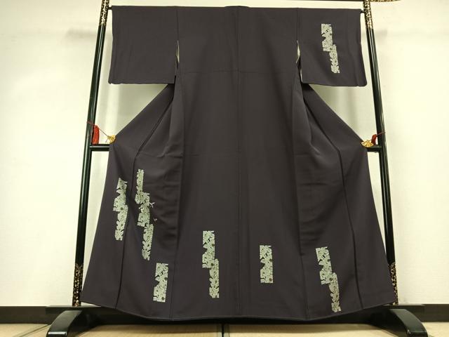平和屋着物●訪問着　刺繍　草花文　金糸　金彩　正絹　逸品　AABK8104fy