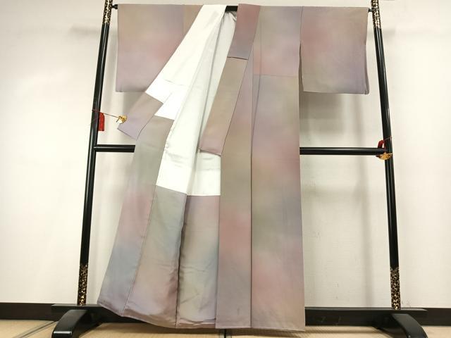 平和屋着物●染色作家　斉藤三才　小紋　霞文　暈し染め　反端付き　正絹　逸品　AABK8107fy