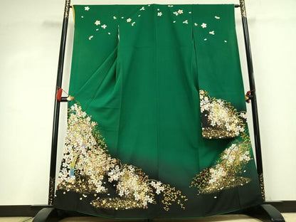 平和屋着物●豪華振袖　駒刺繍　舞桜文　暈し染め　金彩　正絹　逸品　AABK8108fy
