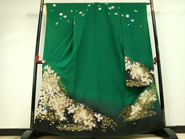 平和屋着物●豪華振袖　駒刺繍　舞桜文　暈し染め　金彩　正絹　逸品　AABK8108fy