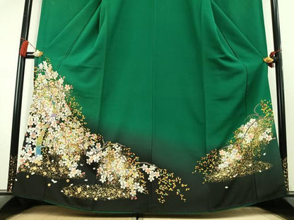 平和屋着物●豪華振袖　駒刺繍　舞桜文　暈し染め　金彩　正絹　逸品　AABK8108fy