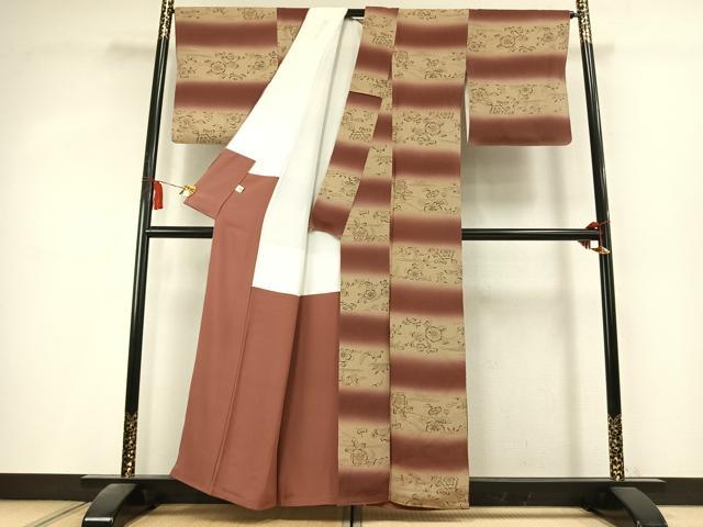 平和屋着物●上質な小紋　辻が花　暈し染め　鬼しぼ縮緬　正絹　逸品　AABK8109fy