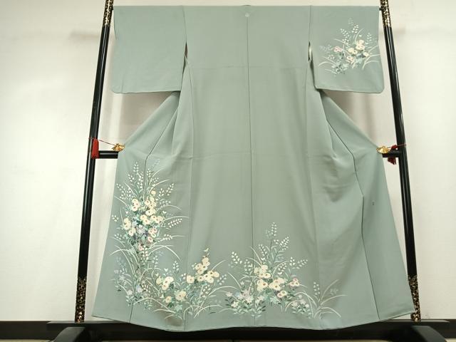 平和屋着物●訪問着　友禅　作家物　草花文　正絹　逸品　AABK8110fy