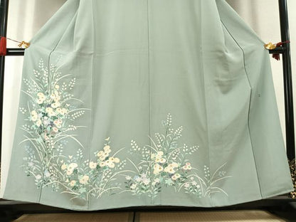 平和屋着物●訪問着　友禅　作家物　草花文　正絹　逸品　AABK8110fy