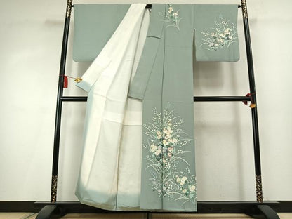 平和屋着物●訪問着　友禅　作家物　草花文　正絹　逸品　AABK8110fy