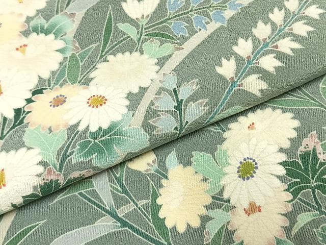 平和屋着物●訪問着　友禅　作家物　草花文　正絹　逸品　AABK8110fy