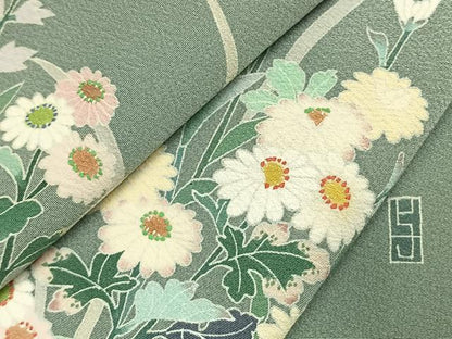 平和屋着物●訪問着　友禅　作家物　草花文　正絹　逸品　AABK8110fy