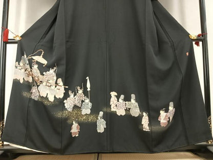 平和屋着物●十日町友禅作家　関口遼一　黒留袖　人物文　金銀彩　正絹　逸品　AABK8111fy