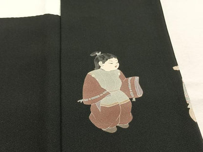 平和屋着物●十日町友禅作家　関口遼一　黒留袖　人物文　金銀彩　正絹　逸品　AABK8111fy