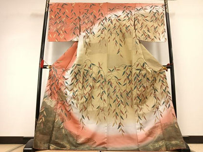 平和屋着物●訪問着　舞蝶文　暈し染め　銀彩　銀通し地　ロング丈　正絹　逸品　AABK8112fy