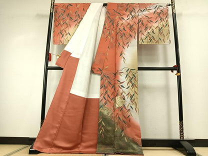 平和屋着物●訪問着　舞蝶文　暈し染め　銀彩　銀通し地　ロング丈　正絹　逸品　AABK8112fy