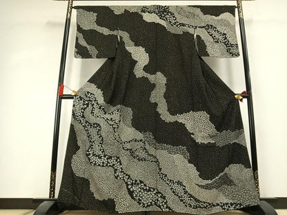平和屋着物●訪問着　道長花文　黒地　金彩　正絹　逸品　AABK8113fy