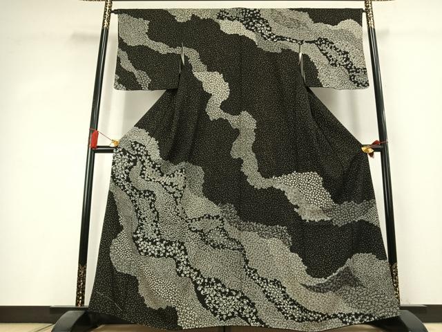 平和屋着物●訪問着　道長花文　黒地　金彩　正絹　逸品　AABK8113fy