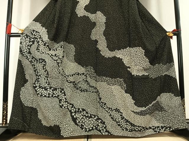 平和屋着物●訪問着　道長花文　黒地　金彩　正絹　逸品　AABK8113fy