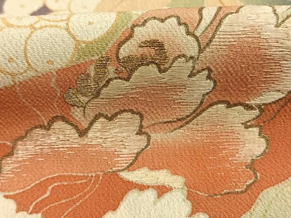 平和屋着物●アンティーク　大正ロマン　黒留袖　刺繍　草花文　暈し染め　金糸　正絹　逸品　AABK8114fy