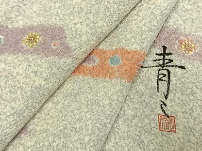 平和屋着物●京友禅の第一人者　松井青々　小紋　幾何学花文　金彩　正絹　逸品　AABK8116fy