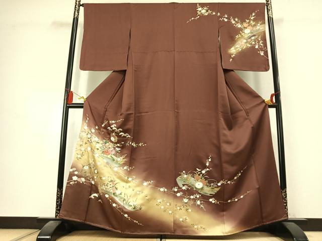 平和屋着物●訪問着　刺繍　雪輪花文　暈し染め　金糸　金銀彩　正絹　逸品　AABK8120fy