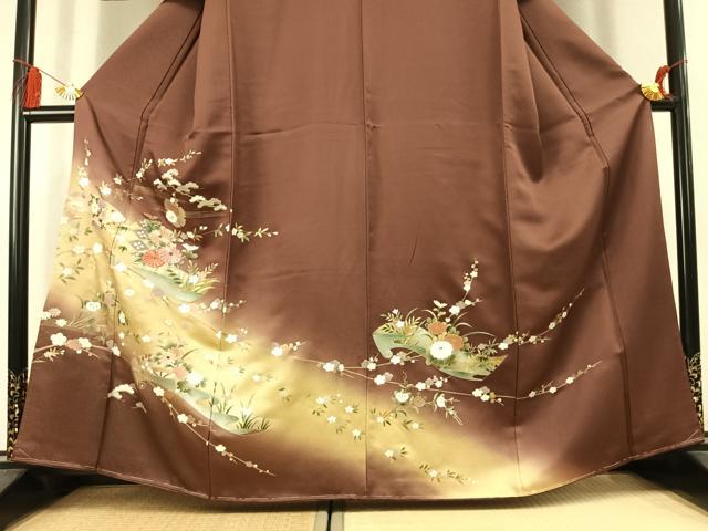 平和屋着物●訪問着　刺繍　雪輪花文　暈し染め　金糸　金銀彩　正絹　逸品　AABK8120fy