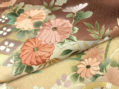 平和屋着物●訪問着　刺繍　雪輪花文　暈し染め　金糸　金銀彩　正絹　逸品　AABK8120fy