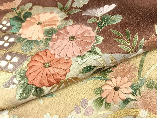 平和屋着物●訪問着　刺繍　雪輪花文　暈し染め　金糸　金銀彩　正絹　逸品　AABK8120fy