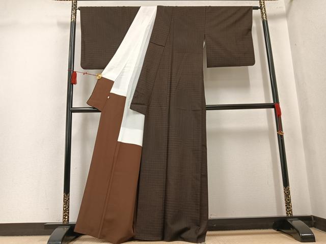 平和屋着物●本場縞大島紬　格子　伊勢丹扱い　正絹　逸品　AABK8122ph