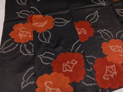 平和屋着物●上質な小紋　絞り　草花文　黒地　正絹　逸品　AABK8123ph
