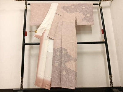 平和屋着物●訪問着　絞り　草花文　暈し染め　正絹　逸品　AABK8125ph