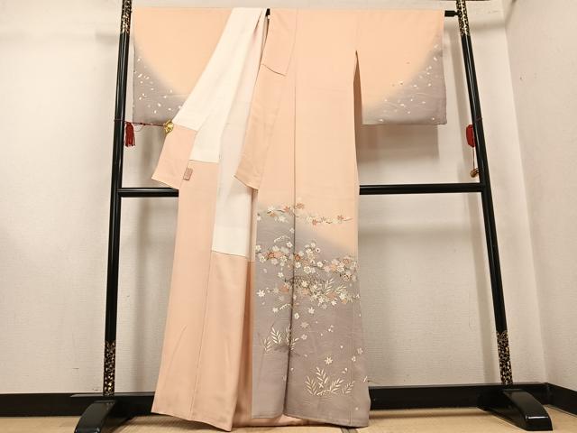 平和屋着物●訪問着　草花文　暈し染め　金彩　正絹　逸品　AABK8126ph