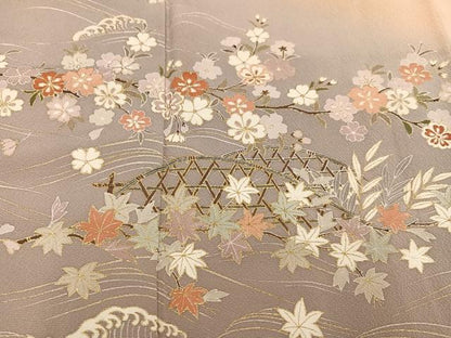 平和屋着物●訪問着　草花文　暈し染め　金彩　正絹　逸品　AABK8126ph