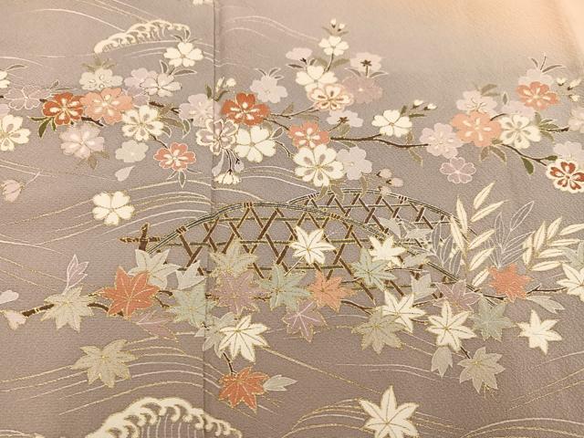 平和屋着物●訪問着　草花文　暈し染め　金彩　正絹　逸品　AABK8126ph