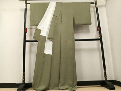 平和屋着物●上質な色無地　霞地紋　利休茶色　正絹　逸品　AABK8129ph
