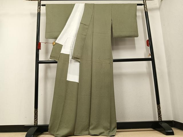 平和屋着物●上質な色無地　霞地紋　利休茶色　正絹　逸品　AABK8129ph