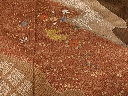 平和屋着物●訪問着　絞り　駒刺繍　雪輪草花文　金彩　正絹　逸品　AABK8130ph