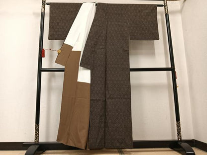 平和屋着物●結城紬　小千谷紬　80亀甲　亀甲文　正絹　逸品　AABK8137ph