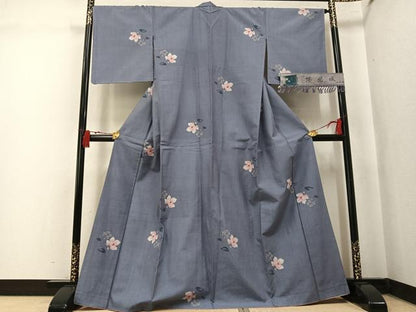 平和屋着物●真綿結城紬　小千谷紬　草花文　反端付き　正絹　逸品　AABK8138ph