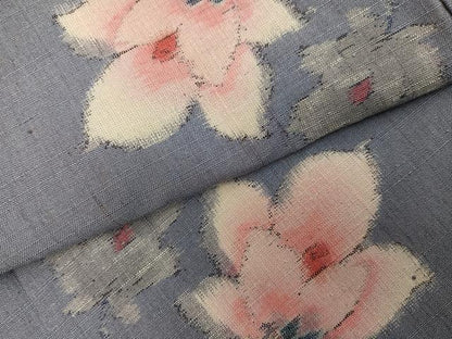 平和屋着物●真綿結城紬　小千谷紬　草花文　反端付き　正絹　逸品　AABK8138ph