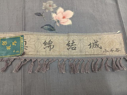 平和屋着物●真綿結城紬　小千谷紬　草花文　反端付き　正絹　逸品　AABK8138ph