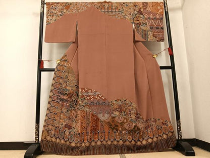 平和屋着物●訪問着　総刺繍　中国三大刺繍　汕頭刺繍　スワトウ刺繍　人物壁画文様　金糸　鬼しぼ縮緬　正絹　逸品　AABK8139ph
