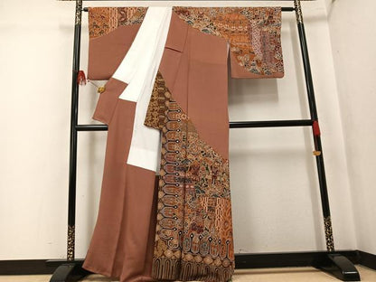 平和屋着物●訪問着　総刺繍　中国三大刺繍　汕頭刺繍　スワトウ刺繍　人物壁画文様　金糸　鬼しぼ縮緬　正絹　逸品　AABK8139ph