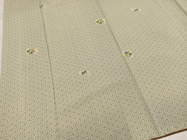 平和屋着物●上質な小紋　糸巻き花紗綾型文　正絹　逸品　AABK8146ph