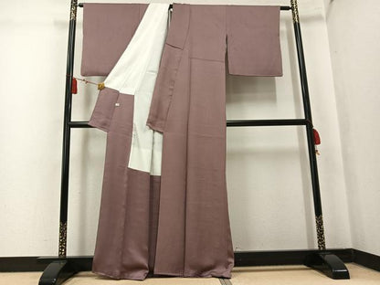 平和屋着物●上質な色無地　草花地紋　梅染色　正絹　逸品　AABK8147ph
