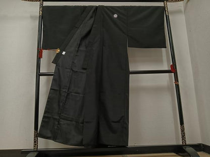 平和屋着物●男性　黒紋付　羽織セット　キングサイズ　洗える着物　AABK8150ph