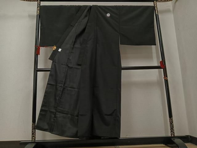 平和屋着物●男性　黒紋付　羽織セット　キングサイズ　洗える着物　AABK8150ph