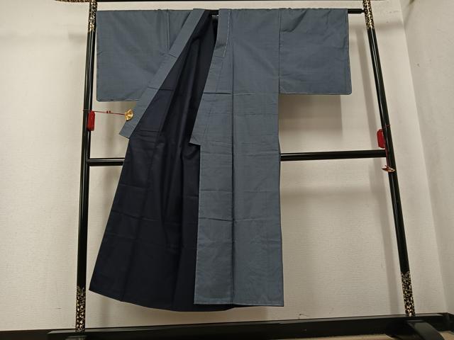 平和屋着物●男性　大島紬　アンサンブル　格子　反端付き　正絹　逸品　未使用　AABK8152ph