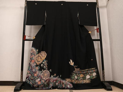 平和屋着物●豪華黒留袖　作家物　鳳凰草花文　暈し染め　金彩　正絹　逸品　AABK8160ph