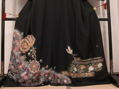 平和屋着物●豪華黒留袖　作家物　鳳凰草花文　暈し染め　金彩　正絹　逸品　AABK8160ph