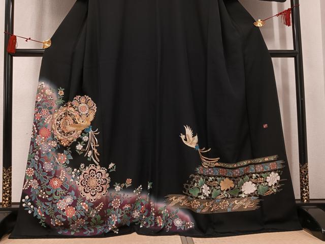 平和屋着物●豪華黒留袖　作家物　鳳凰草花文　暈し染め　金彩　正絹　逸品　AABK8160ph